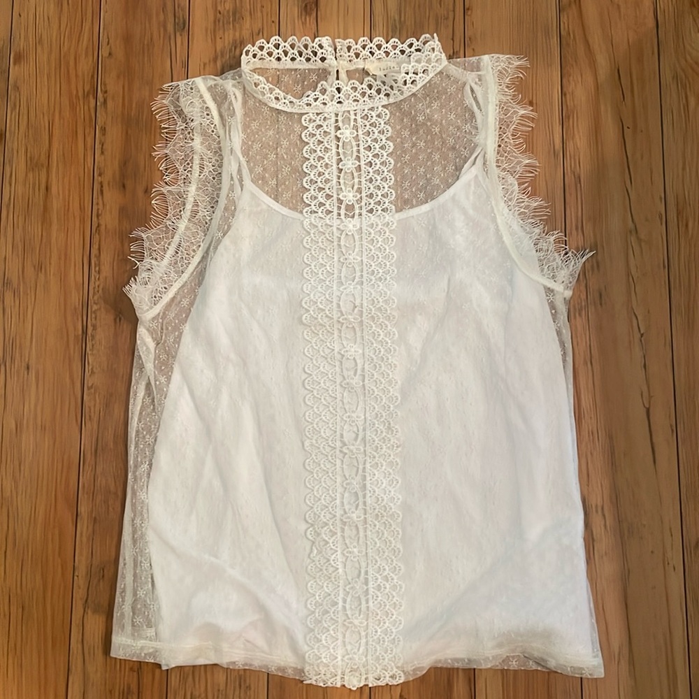 White Lace Tank Top w/ Fringe